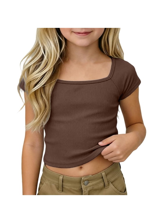 Girls Cap Sleeve T-Shirts Ribbed Tops