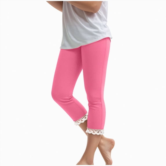 Girls Capri Leggings Stretchy Cropped Yoga Pants Elastic High Waisted Kids Lightweight Athletic Tights 12-13 Years,Pink NIEWTR