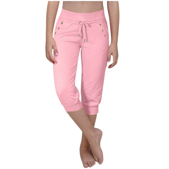 Girls Capri Pants Drawstring Elastic Waist Capri Sweatpants Summer Casual Cropped Joggers with Pockets