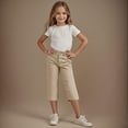 thumbnail image 1 of Girls Capri Pants Elastic Waist Straight Leg Dress Pants Teen Summer Solid Color Casual Loose Trousers with Pockets Khaki 6-7 Years, 1 of 6