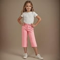 thumbnail image 1 of Girls Capri Pants Elastic Waist Straight Leg Dress Pants Teen Summer Solid Color Casual Loose Trousers with Pockets Pink 12-13 Years, 1 of 6