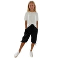 thumbnail image 1 of Girls' Capri Pants Wide Leg Casual Capris Sweatpants Loose Summer Kid Elastic Waist Cropped Trousers Solid 3/4 Length Jogger, 1 of 5