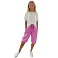 thumbnail image 1 of Girls' Capri Pants Wide Leg Casual Capris Sweatpants Loose Summer Kid Elastic Waist Cropped Trousers Solid 3/4 Length Jogger, 1 of 5