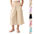 thumbnail image 1 of Girls Capri Pants with Pockets Elastic Waist Wide Leg Capri Beige Pants Girls Beach Pants Size 5-15 Years, 1 of 6