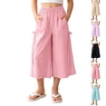 thumbnail image 1 of Girls Capri Pants with Pockets Elastic Waist Wide Leg Capri Pink Pants Girls Baggy Capris Size 5-15 Years, 1 of 6