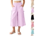 thumbnail image 1 of Girls Capri Pants with Pockets Elastic Waist Wide Leg Crop Pants Purple Capris Summer Pants for Girls Size 5-15 Years, 1 of 6