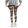 thumbnail image 1 of Girls' Capris Leggings Full Length Pants Girls Camouflage Printed Pants High Waist Stretchy Soft Tights Kids Summer Leggings for School Wearing Coffee 5 Years, 1 of 5