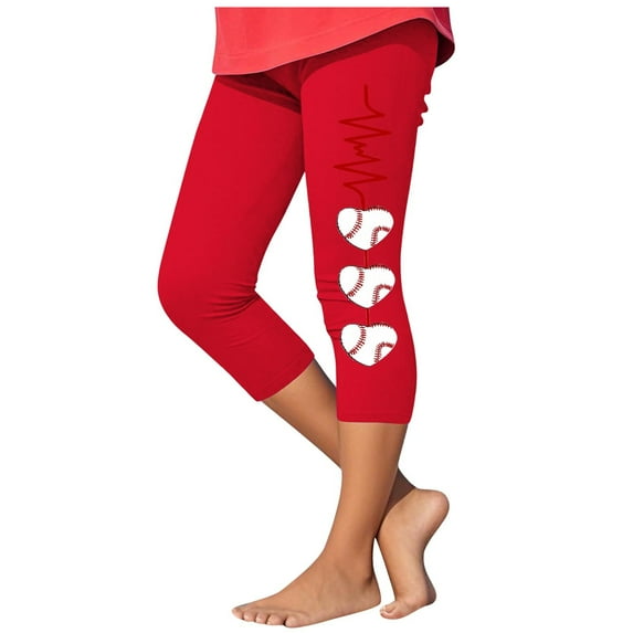 Girls Capris Leggings Funny Baesball Print Stretchy Yoga Workout Cropped Skinny Pants Tights Kids Toddler Athletic Workout Trousers