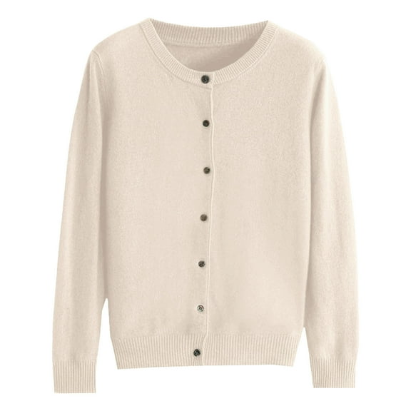 Girls Cardigan Basic Crew Neck Long Sleeve Button Down Round Neck Short Fleece Coat Cardigans for Women Plus Sizes