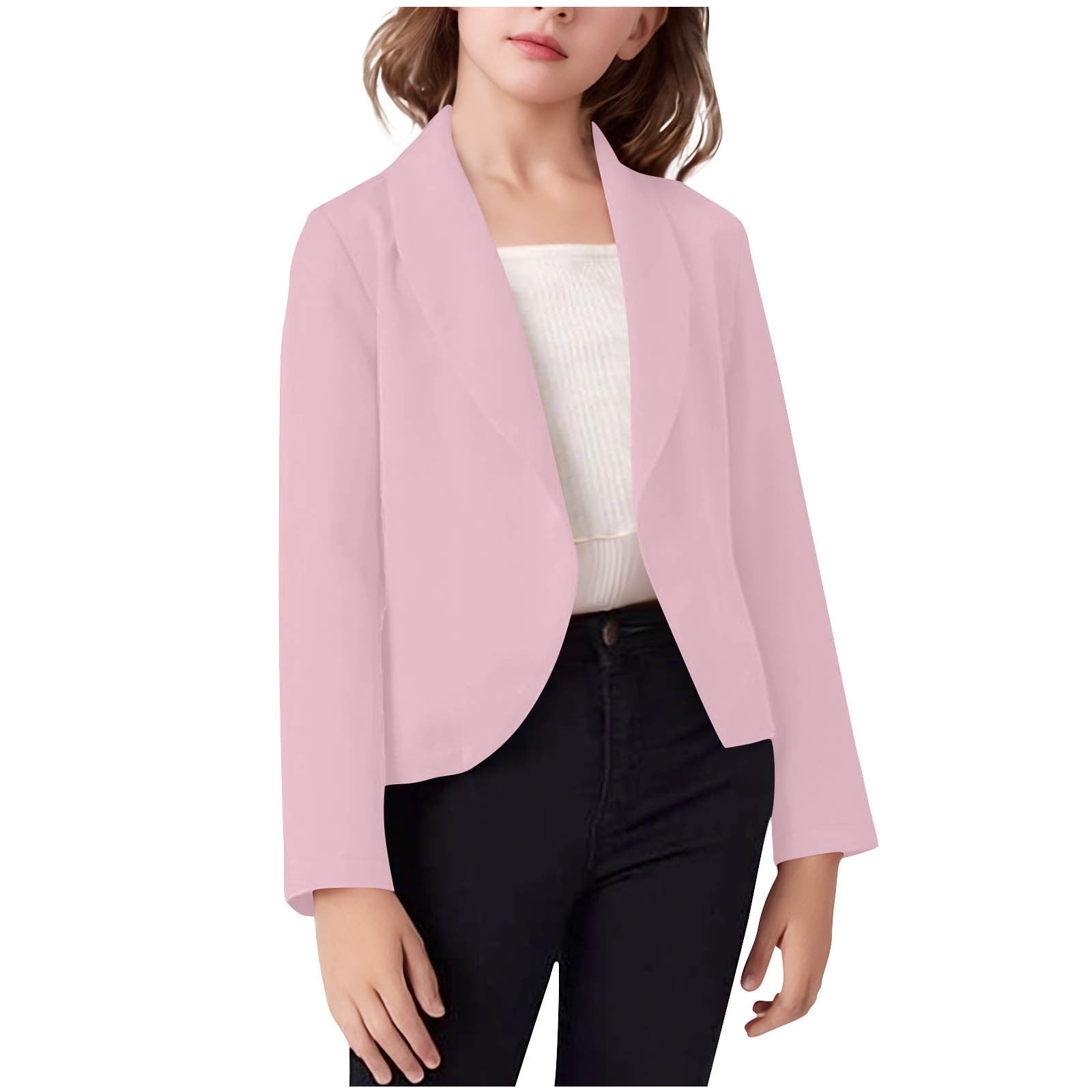 Girls' Cardigan Blazers Shawl Collar Open Front Long Sleeve