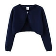 thumbnail image 1 of Girls Cardigan Bolero Knit Long Sleeve Ruffle Open Front Button Cover Up Tops (Blue 3-4 Years), 1 of 6
