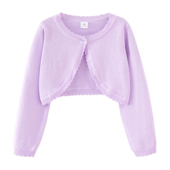 Girls Cardigan Bolero Knit Long Sleeve Ruffle Open Front Button Cover Up Tops (Purple 13-14 Years)