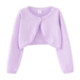 thumbnail image 1 of Girls Cardigan Bolero Knit Long Sleeve Ruffle Open Front Button Cover Up Tops (Purple 5-6 Years), 1 of 8