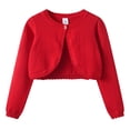 thumbnail image 1 of Girls Cardigan Bolero Knit Long Sleeve Ruffle Open Front Button Cover Up Tops (Red 3-4 Years), 1 of 3