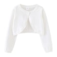 thumbnail image 1 of Girls Cardigan Bolero Knit Long Sleeve Ruffle Open Front Button Cover Up Tops (White 4-5 Years), 1 of 7