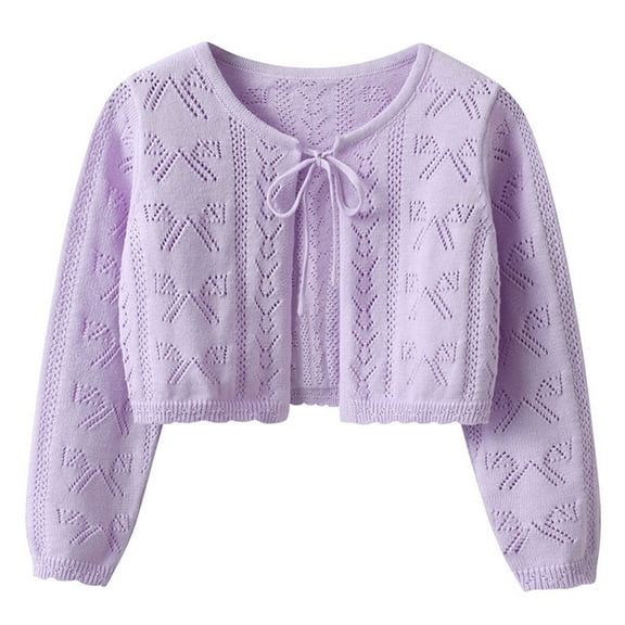 Girls Cardigan Bolero Shrug Long Sleeve Cotton Knit Dress Cover Up Kids Cute Fashion Spring Fall Clothes (2 Years, Purple 01)