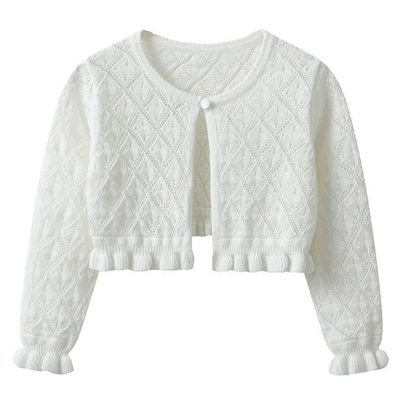 Girls Cardigan Bolero Shrug Long Sleeve Cotton Knit Dress Cover Up Kids Cute Fashion Spring Fall Clothes (5 Years, White)