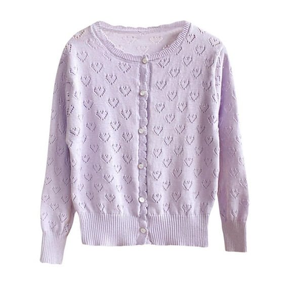 Girls Cardigan Cotton Kids Cardigan Sweater Heart Print Long Sleeve Toddler Girl Soft Knit Cardigan for 1-13 Years