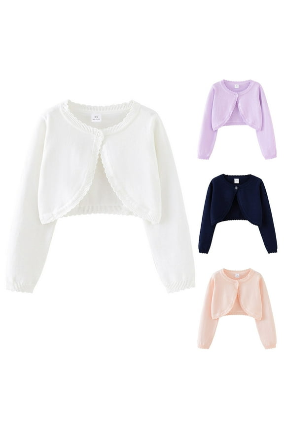 Girls Cardigan For Dress Girls Cardigan Sweater Toddler Bolero Shrug Baby Kids Long Sleeve Dress Up Button Closure Cropped Jacket Tops
