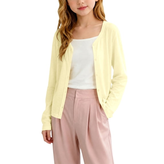 Girls Cardigan Knit Open Front Long Sleeve Sweaters Lightweight Sun Cardigan Lightweight Casual Outwear Kids Button down Coat