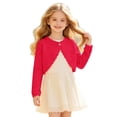 thumbnail image 1 of Girls Cardigan Knit Sweater Bolero Shrug Long Sleeve One Button Knitted Cropped Open Front Jacket Tops (Z001#-Red 9-12 Months), 1 of 9