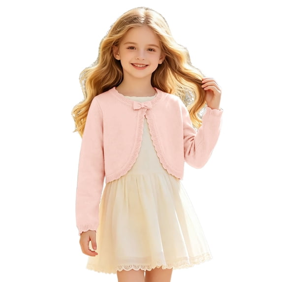 Girls Cardigan Knit Sweater Bolero Shrug Long Sleeve One Button Knitted Cropped Open Front Jacket Tops (Z003#-Light Pink 1-2 Years)