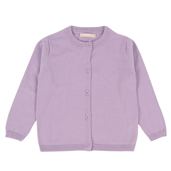 Girls Cardigan Long Sleeve Button Front Sweater Toddler Kids Knit School Uniforms Sweaters 3-12 Years Light Purple 18