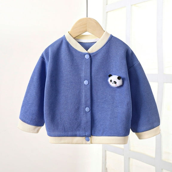 Girls Cardigan Plush Sweater Long Sleeve Button Down Solid Outwear with Pockets for Kids 1-7 Years Blue 3-4 Years