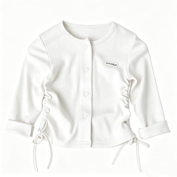 Girls Cardigan Ribbed Knit Button Down Cardigans Ruched Drawstring Long Sleeve Casual Going Out Outfits White 5-6Years