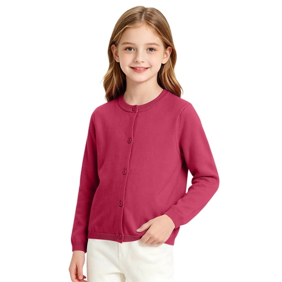 Girls Cardigan Sweater Fall for Kids School Uniforms Button Down Toddler Sweaters Tops Winter Warm Jacket Wine 3-4 Years