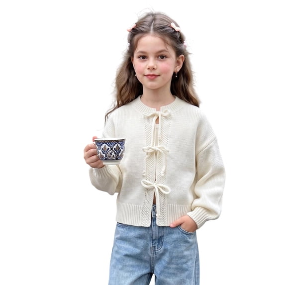 Girls' Cardigan Sweater Bow Knot Solid Basic Casual for Toddler Baby 6-20 Years