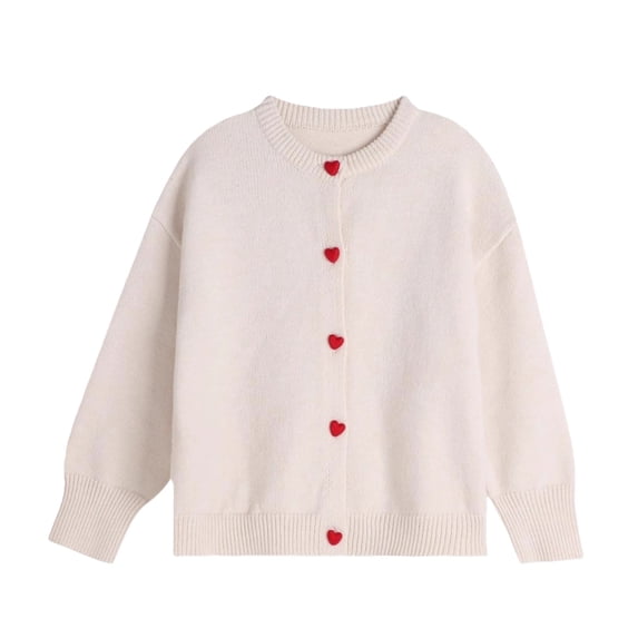 Girls' Cardigan Sweater Cute Heart Buttons Cotton Long Sleeve Crewneck Uniform Sweater for Girls Warm Knitted Cardigan Jacket