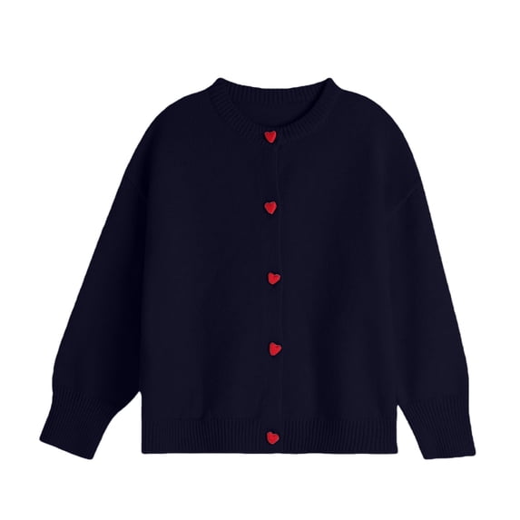 Girls' Cardigan Sweater Cute Heart Buttons Cotton Long Sleeve Crewneck Uniform Sweater for Girls Warm Knitted Cardigan Jacket