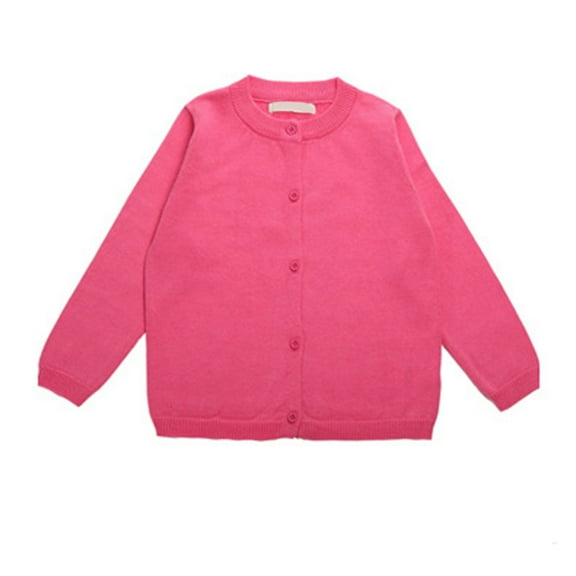 Girls' Cardigan Sweater Long Sleeve Button Down Knit Sweater with Pockets School Uniform Outerwear 4-13 Years Hot Pink 6