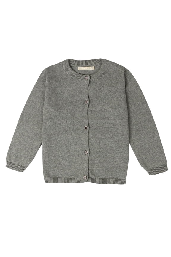 Girls Crewneck Cardigan Long Sleeve Children Button Cotton Sweater Uniform Sweaters for Little Girls Gray 18