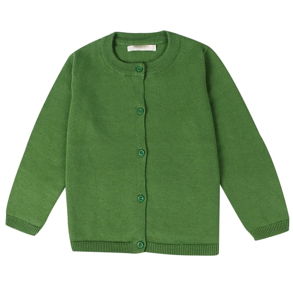 Girls Cardigan Sweater School Uniforms Long Sleeve Button Knit Solid Sweaters Tops Green 3