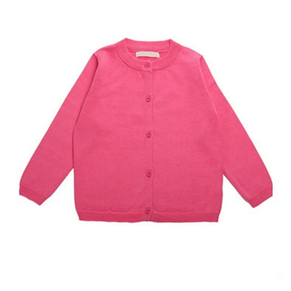Girls Cardigan Sweater School Uniforms Long Sleeve Button Knit Solid Sweaters Tops Hot Pink 7