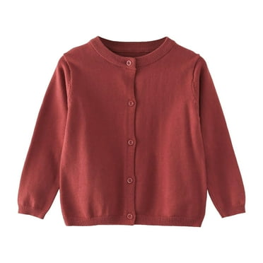 Girls Cardigan Sweater School Uniforms Toddler Long Sleeve Button Knit Solid Sweaters Tops