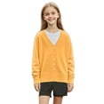 thumbnail image 1 of Girls Cardigan Sweater V Neck Button Down Long Sleeve Soft Knit Outerwear Coat Ribbed Details Spring Fall Clothes (2-3 Years, Yellow), 1 of 6