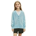 thumbnail image 1 of Girls Cardigan Sweater V Neck Button Down Long Sleeve Soft Knit Outerwear Coat Ribbed Details Spring Fall Clothes (7-8 Years, Sky Blue), 1 of 6