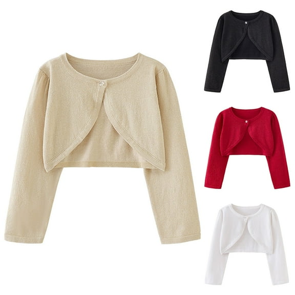 Girls Cardigan Sweaters 7-16 Girls Bolero Cardigan Sweater Toddler Kids Long Sleeve Button Knit Shrug Cropped Cover Up Jacket Tops