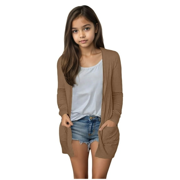 Girls Cardigan Sweaters 7-16 Girls Chiffon Cardigans 3/4 Length Sleeve Lightweight Solid Loose Cover Up Teenager Summer Beach Casual Blouse Tops