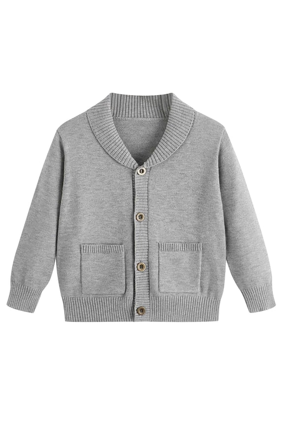 Girls Cardigan Sweaters Button Up Collar Ribbed Cuffs and Hem Fall Outerwear Knit Jacket with Pockets (7-8T, Gray)
