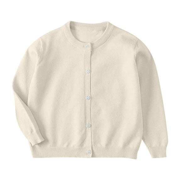 Girls Cardigan Sweaters, Toddler Girls' Knit Sweaters, Kids Winter Crew Neck Long Sleeve Button Knitted Tops Outerwear Beige 18-24 Months