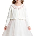 thumbnail image 1 of Girls Cardigan White Cotton Lace Ruffle - Cropped Open Front Knit Bolero for 2-14,Size 5-6 T, 1 of 8