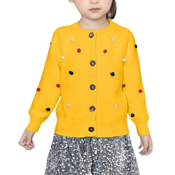 Girls' Cardigan with Button Loose Long Sleeve Warm Sweater Uniform Kid Knit Cardigan Sweater Fleece Knitwear Jacket Outerwear