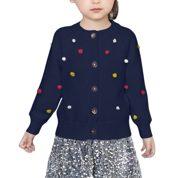 Girls' Cardigan with Button Loose Long Sleeve Warm Sweater Uniform Kid Knit Cardigan Sweater Fleece Knitwear Jacket Outerwear