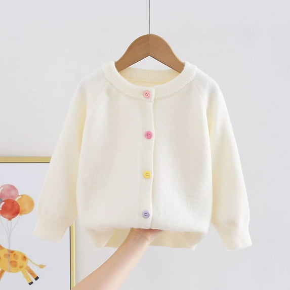 Girls Cardigan with Cute Colorful Button - Loose Long Sleeve Sweaters Cozy Soft Kids Knit Outerwear for 2-11 Years
