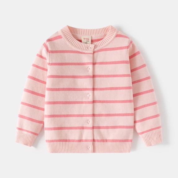 Girls Cardigans, Cotton Long Sleeve Button Down Basic Schoolwear, Crew Neck Knit Sweater Pink A 3-4 Years