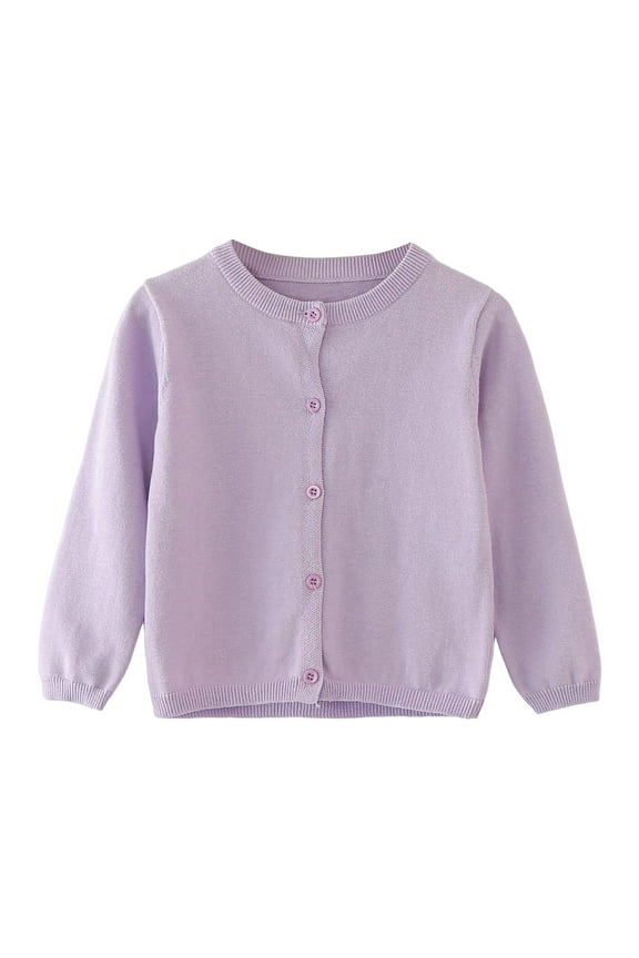 Girls' Cardigans Girls Uniform Shirts Girls Cardigan Long Sleeve Uniforms Knit Sweater Outerwear for Kids Light Purple 18-24 Months
